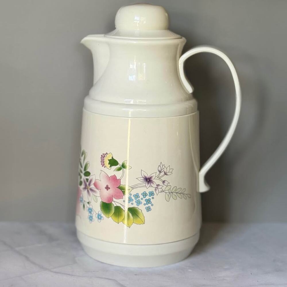 Vintage 1980’s Floral Thermal Carafe 1.0 Liter Insulated Hot/Cold Vintage